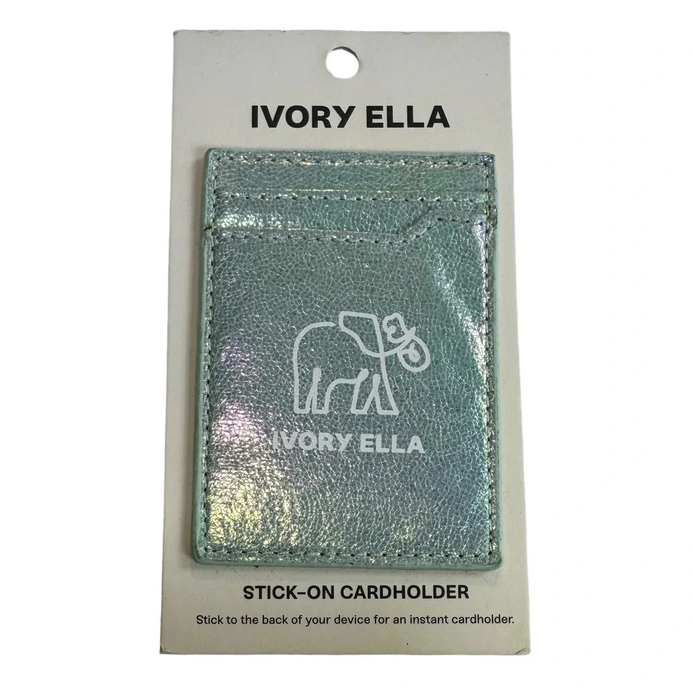 Ivory Ella Iridescent Metallic Stick-On Cell Phone Card Holder M784 Mint Blue
